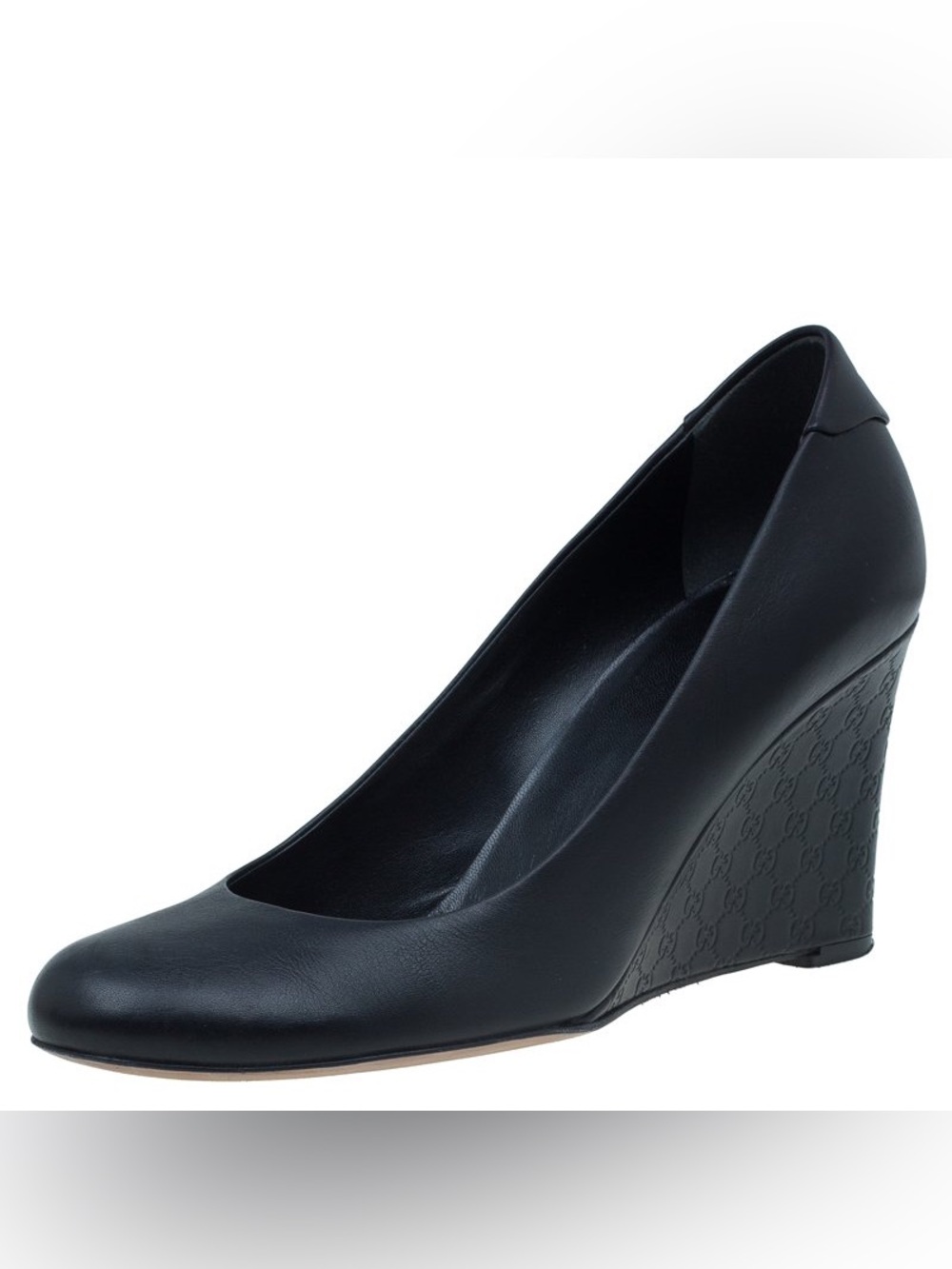 Authentic Gucci Black Leather Wedge Pump